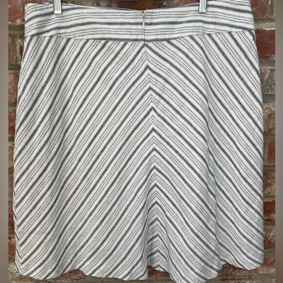 British Khaki Linen Blend Lined‎ Skirt Chevron Cream XL Cream Blue/Grey A-Line - Picture 4 of 10
